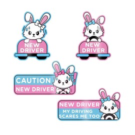 Zpana Reflective New Driver Car Magnet, Cute Funny Cartoon Vehicle Student Safety Sign for Bumper, Reusable Auto Exterior Beginner Sticker Accessories, Universal for SUV Sedan Truck (Rabbit)