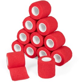 12Pcs 2”x 5 Yards Self Adhesive Bandage Wrap Elastic Bandage Wrap Self Adherent Cohesive Wrap Bandages for Wrist Ankle Vet Tape for Dogs Athletic Swelling Sprains Tape Grip Cover (Red)