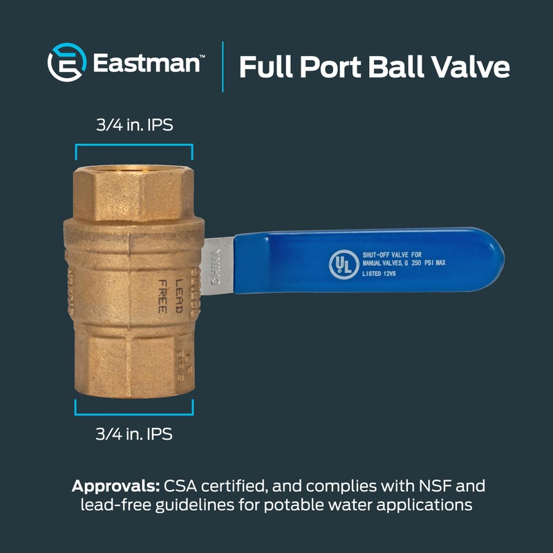 Eastman 3/4 Inch IPS Heavy Duty Full Port Ball Valve,