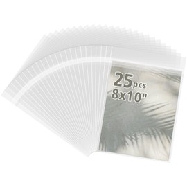 Frametory, 25 Pack 8 1/4" x 10 1/8" Acid-Free Clear Plastic Bags, Self Seal Crystal Photo Sleeves for 8X10 Framing Mat Mattes, Prints, Artwork