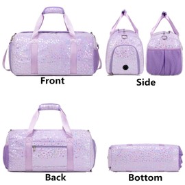 Children's Travel Bag, Dance Bag, Weekend Bag, Sauna Bag, Training Bag, Swimming Bag, Duffle Bag, Sports Bag with Shoe Compartment, purple