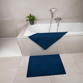 Rinsl Shower Mat, Bath Mat Set, 100% Cotton Terry Towelling, 700 g/m², Bath Mat, Quick-Drying, Machine Washable, Blue (Dark Blue, 50 x 70 cm, Pack of 2)