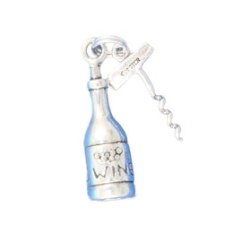 Generic Heavy Wine Bottle And Corkscrew 3D 925 Solid Sterling Silver Charm Handcrafted, universal fit, vibrant enamel, secure design, artisan quality TREISM02615