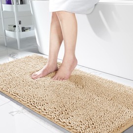 Yimobra Bathroom Rugs, Extra Soft Chenille Bath Rugs, Non-Slip, Water Absorbent and ThickDurable Floor Mat with Machine Washable, Plush Microfiber Shaggy Rugs for Shower Bathtubs 36x24 Inches, Beige