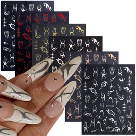 French Line Nail Art Stickers, Holographic 3D Self-Adhesive Nail Sticker Designs, Colorful Western Glitter Wavy Line Chains Nail Art Decals for Women Manicure Charms Decorations DIY Decal Nail Art Tips