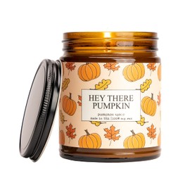 Moonlight Makers “Hey There Pumpkin” Pumpkin Spice Candle, Fall Candle with Essential Oils, Autumn Soy Candle for Home, Long Lasting 40+ Hour Burn Time, 9oz Amber Glass Jar