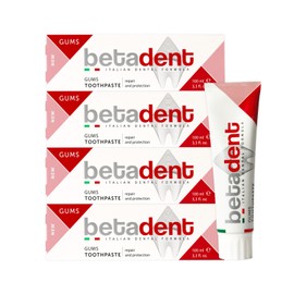 Betadent Set of 4 Toothpastes for sensitive, inflamed and irritated gums, repairs and protects, works against plaque and antibacterial. Gentle formula, non-abrasive. 4 x 100ml