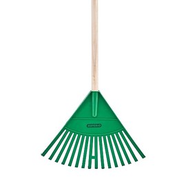 Superio Kids Rake with Hardwood Handle, Gardening and Lawn Care Tools for Kids, Sweep Leaves and Tidying Up The Garden, Plastic Tines and Heavy Duty Wooden Handle 34" (Kid Size, Green, 1-Pack)