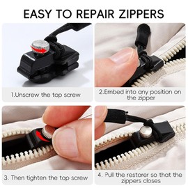 REDUCK Instant Zipper Repair Kit, Universal Zipper Slider Replacement, Adjustable Zipper Fixer Zipper Pull for Luggage Backpack Wallets Suitcases Tents Jackets Skirts Jeans (12)