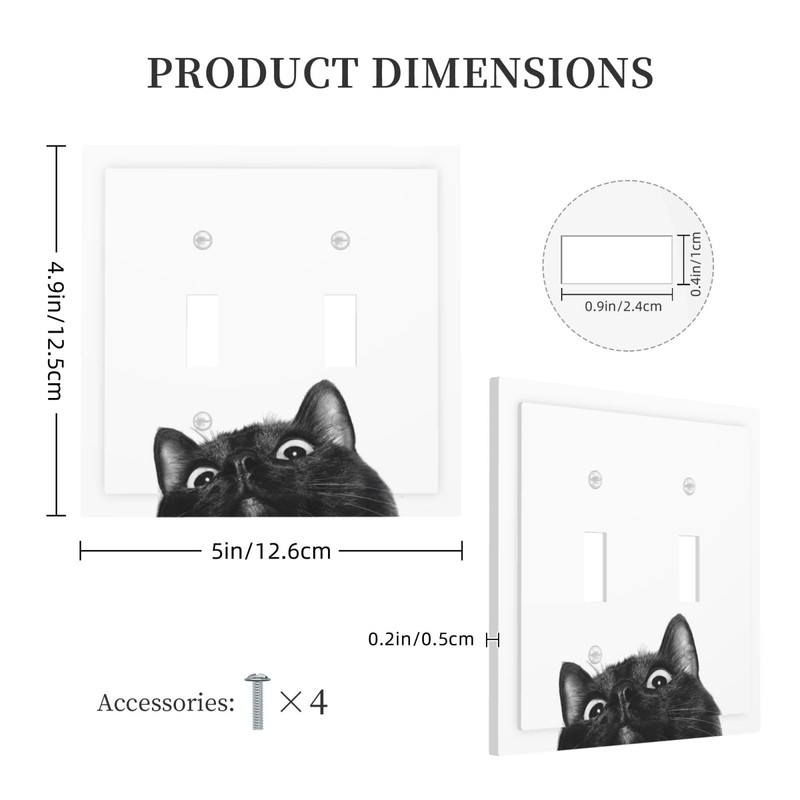 Peeping Black Cat Cute Animals Decorative Switch Plates 2 Gang