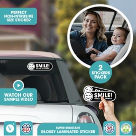 Smile You are on Camera Signs | 2 Pack Car Window Stickers | Smile Your on Camera Signs for Cars | Dashcam Recording Stickers | Black Glossy 8x2.5 Inches Waterproof Vinyl Sticker (Black Large)