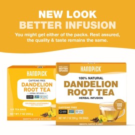 HANDPICK, Dandelion Root & Leaf Tea Bags (100 Herbal Tea Bags) Caffeine-Free Herbal Blend | Eco-Conscious Teabags | Direct from Source