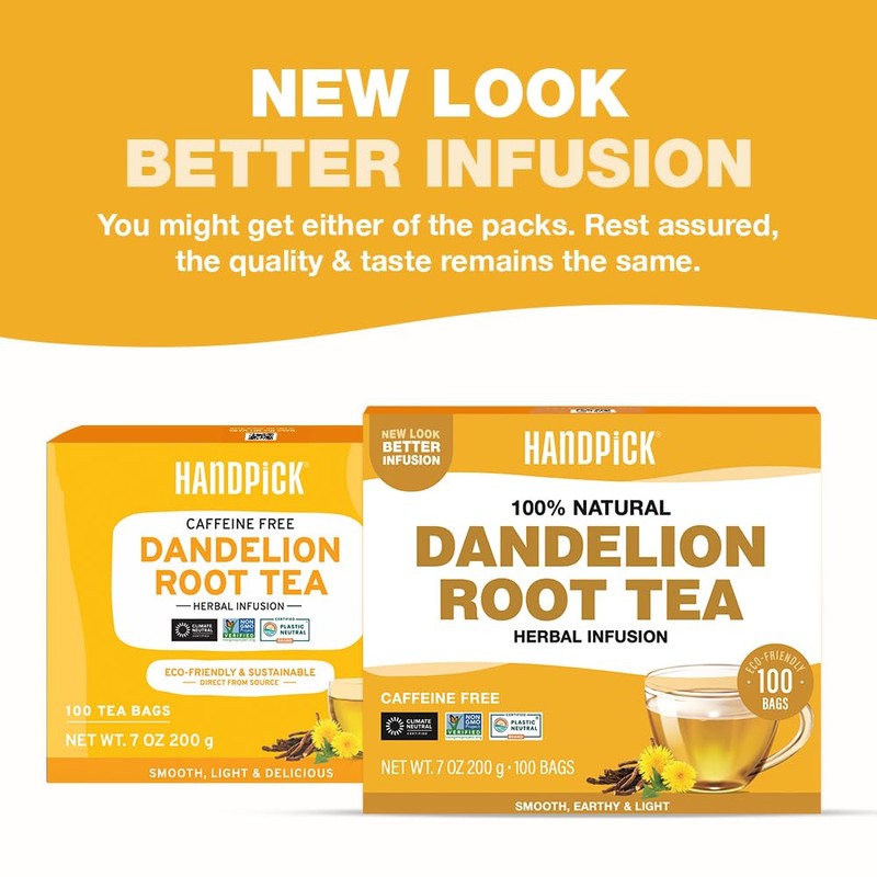 HANDPICK, Dandelion Root & Leaf Tea Bags (100 Herbal Tea