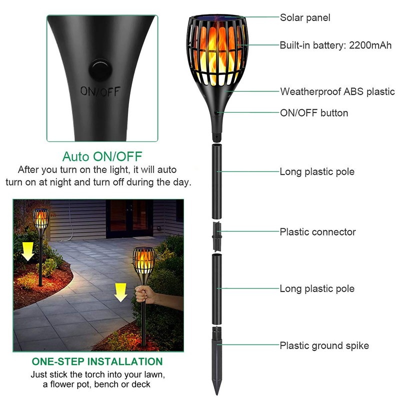 Ollivage Solar Torch Light with Flickering Flame, Solar Lights Outdoor