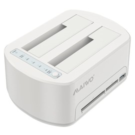 MAIWO SATA to USB 3.0 Dual-Bay Hard Drive Docking Station with Offline Clone for 2.5 & 3.5-inch HDD/SSD, Hard Drive Dock with CF/SD Card Reader, Support 2 * 24TB, White