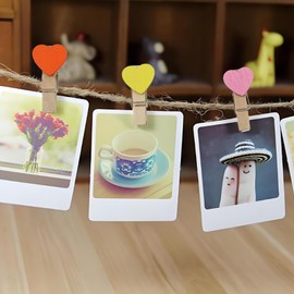 Nicerity 100Pcs Clothespins with String Wooden Mini Photo Clips with Colorful Heart for Crafts Display,Hanging Decorative Pictures,Weddings