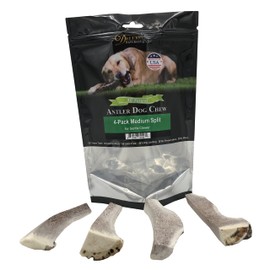 Deluxe Naturals Elk Antler Chews for Dogs | Naturally Shed USA Collected Elk Antlers | All Natural A-Grade Premium Elk Antler Dog Chews | Product of USA, 4-Pack Medium Split