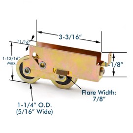 Sliding Patio Door Rollers Replacement for Aluminum Glass Doors, F-Tab Mount, 1-1/4" Steel Ball Bearing, Rear Adjustable, Yellow Zinc Plated, 2 Pack