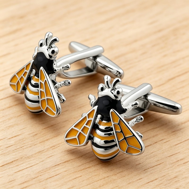 QINGANRAN Cute Bee Cufflinks for Men Insect Design Accessory