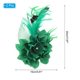 PATIKIL Floral Hair Clip, 2 Pcs Elegant Flower Feather Brooch Pin Hat Silk Wedding Party Dance Banquet Pins Accessories Camellia Charm Lady Dress Suit, Green with Black Feathers