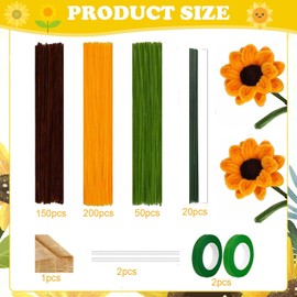 Ausugar Sunflower Bouquet Pipe Cleaners Craft 400 Pcs Pipe Cleaners Bulk, Chenille Stems for DIY Flower Making Kit with Floral Wires, Gardening Tape,Stamen& Ribbon (Sunflower-B)