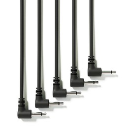 ExcelValley - 5-Pack - Right Angle Mono Modular Patch Cables - 3.5mm 1/8" Eurorack Synthesizer [Black | 30 cm - 11.81"]