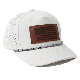 American Flag Trucker Hat with Leather Patch,Curved 5 Panel Rope Snapback Hat,Dry Quick Baseball Cap for Men Women Silver, Silver, One Size