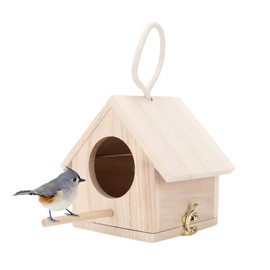 Ejoyous Wooden Bird House Box, Small Bird House, Hanging Bird Woods, Nesting Box Kit with Perch for Parrots, Budgies, Small Birds, 15.5 x 12 x 14.5 cm