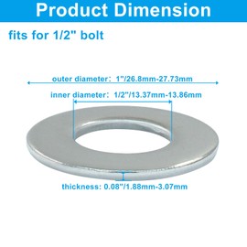 Luomorgo 1/2" Stainless Steel 304 Flat Washers, 1" Outside Diameter, 60 Pcs Flat Washers Compatible with 1/2" Screw Size