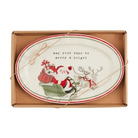 Mud Pie Merry Bright Sentiment Plate PLATTERS & Trays, 6 1/2" x 10", WHITE
