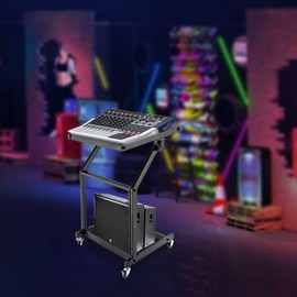 9U DJ Mixer Stand, Professional DJ Stand with Wheels 2-Layer Storage Adjustable Lockable DJ Mixer Rack Mount Rolling Stage Cart For Studio Music Show DJ Equipment Rack Stand