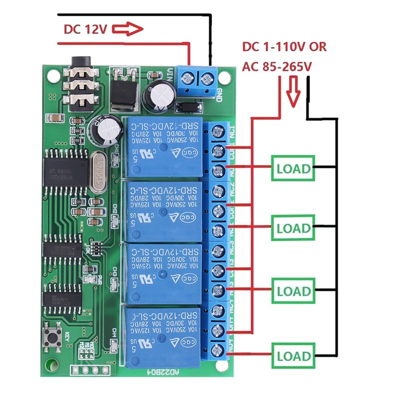AD22B04 4 Channel DTMF Tone Decoder Relay, 12V Phone Remote
