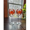 Red Crab Stemmed Hand Painted Wine Glasses Set of 2