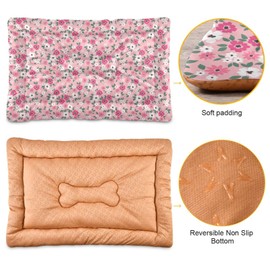 Coikll Pink Floral Pet Bed Pad Soft Dog Bed Mat with Anti-Slip Bottom, Machine Washable Crate Pad Mattress for Dog Sleeping