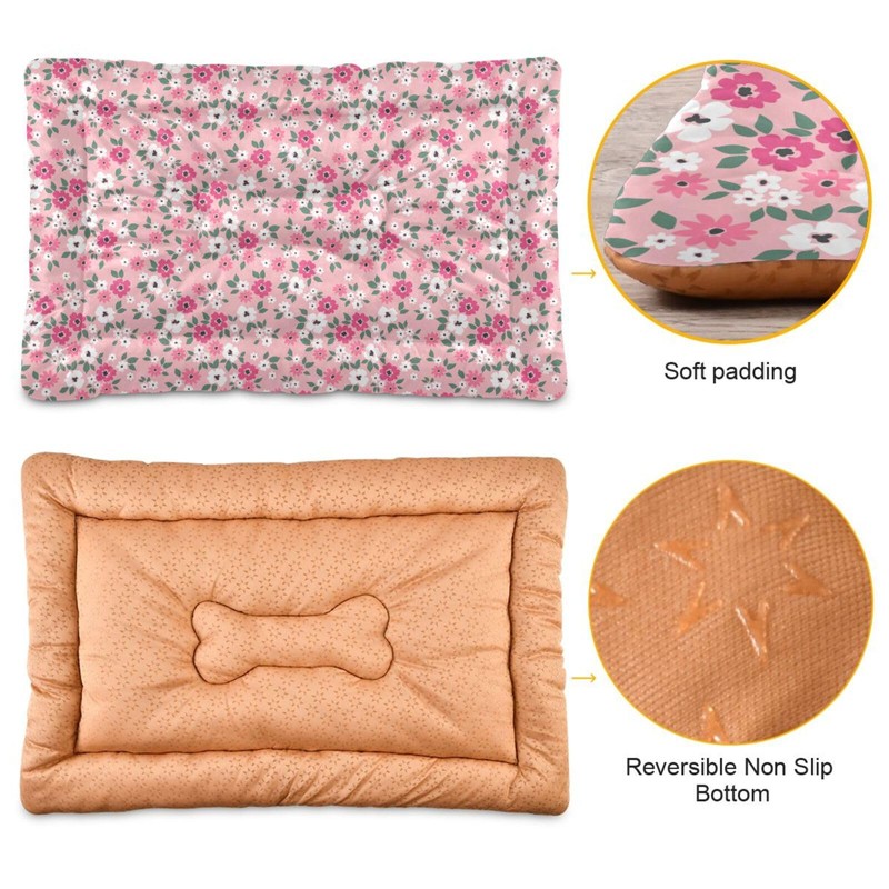 Coikll Pink Floral Pet Bed Pad Soft Dog Bed Mat