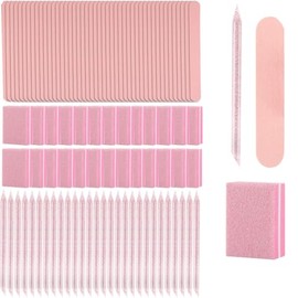 Kit De 100 Herramientas Para Presionar Uñas, Que Incluye 100 Minipulidores De Uñas, 100 Limas De Uñas, 100 Palitos De Uñas, 100 Bolsas Opp, Kit De Manicura Dese 100 Piezas-Rosa