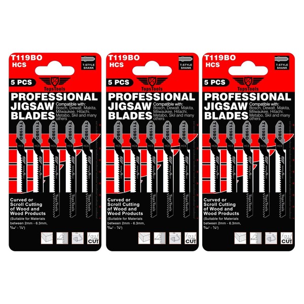 15 x TopsTools T119BO Curved or Scroll Cutting Jigsaw Blades