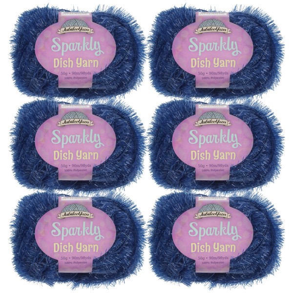 BambooMN Worsted Weight Dish Scrubby Sparkle Yarn, 50g/Skein, Deep Blue,