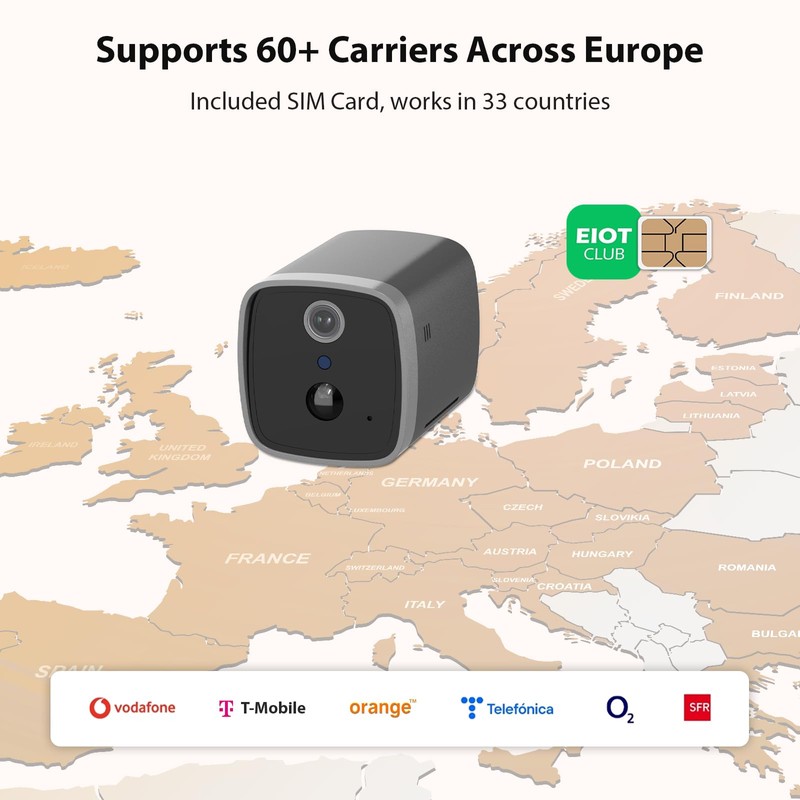 EIOTMART 4G LTE Indoor Security Camera with 1-Year Unlimited Data