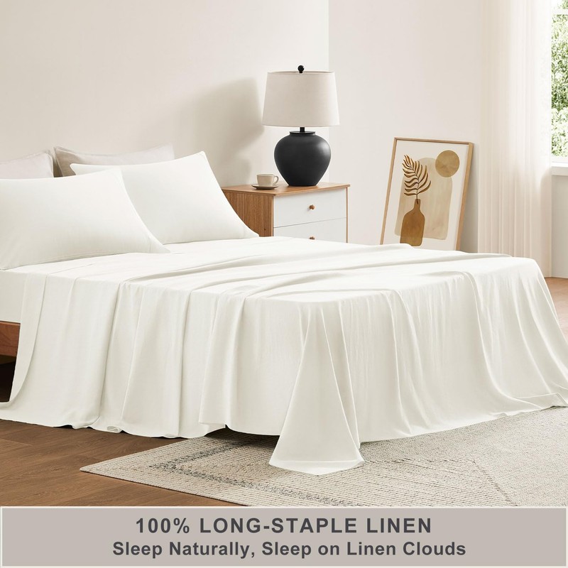 TOSMO Pure Linen Sheets Set, 100% French Natural Linen Flax