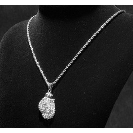 Halukakah Gold Chain Men's Iced Out, 18 Carat Real Gold-Plated/Platinum Plated White Gold Full CZ Boxing Gloves Pendant Necklace, Laboratory Diamonds Prong Set, with Rope Chain 60 cm / Tennis Chain 50