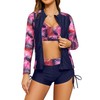 SHEKINI Women's 3-Piece Rash Guard Long Sleeve Swimsuits with Drawstring