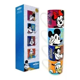 4 Tazas De Cerámica Apilables 300 Ml + Batidor Espumador