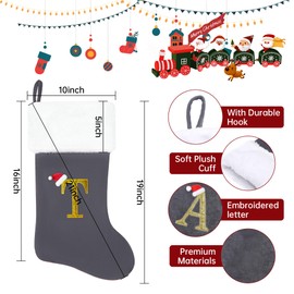 Dbfengbilian 21 Inches Christmas Stockings with Customizable Letters, Large Christmas Stockings with Super Soft Plush Cuff Embroidered Letter - Grey S