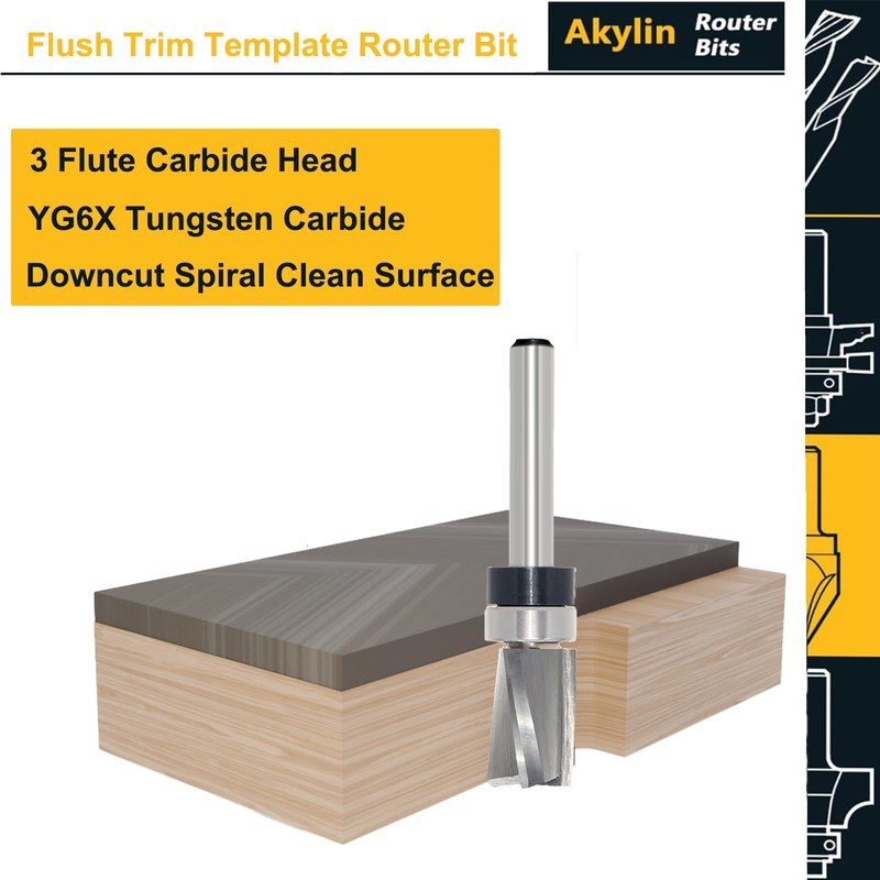 Downcut Spiral Flush Trim Router Bit 1/4 Shank, Carbide Head
