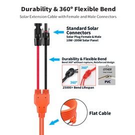 40Ft 10AWG Solar Extension Cable - Tonton 6mm² One-Piece Upgrade Integrated Wire Solar Cable with Male and Female Connectors, Waterproof PV Wire for Home, Boat, and RV Solar Panel (10AWG 40FT 12M)