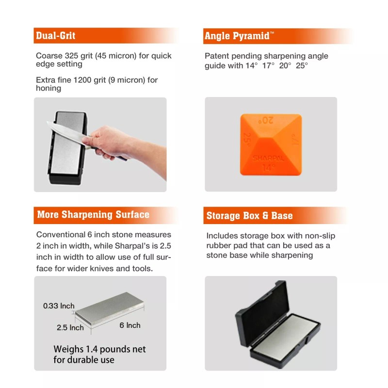 SHARPAL 162N & 156N Dual 325/1200 Grit Diamond Sharpening Stone