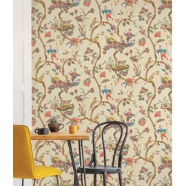 Scalamandre SCS3845 Ecru Chinoise Exotique Self Adhesive Wallpaper, Multicolor