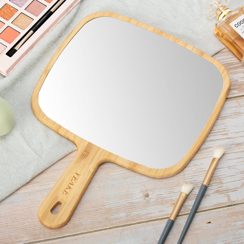 YEAKE Hand Mirror,Extra Large Natural Bamboo Handheld Mirror with Handle,