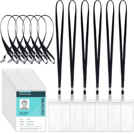 50 Pcs Extra Large Badge Holders with Lanyards Credential Passport Vertical Vaccine Card Holders Waterproof PVC Card Holder Fill Large Name Badge Holders with Black Lanyards (6.7 x 4.5 Inch)
